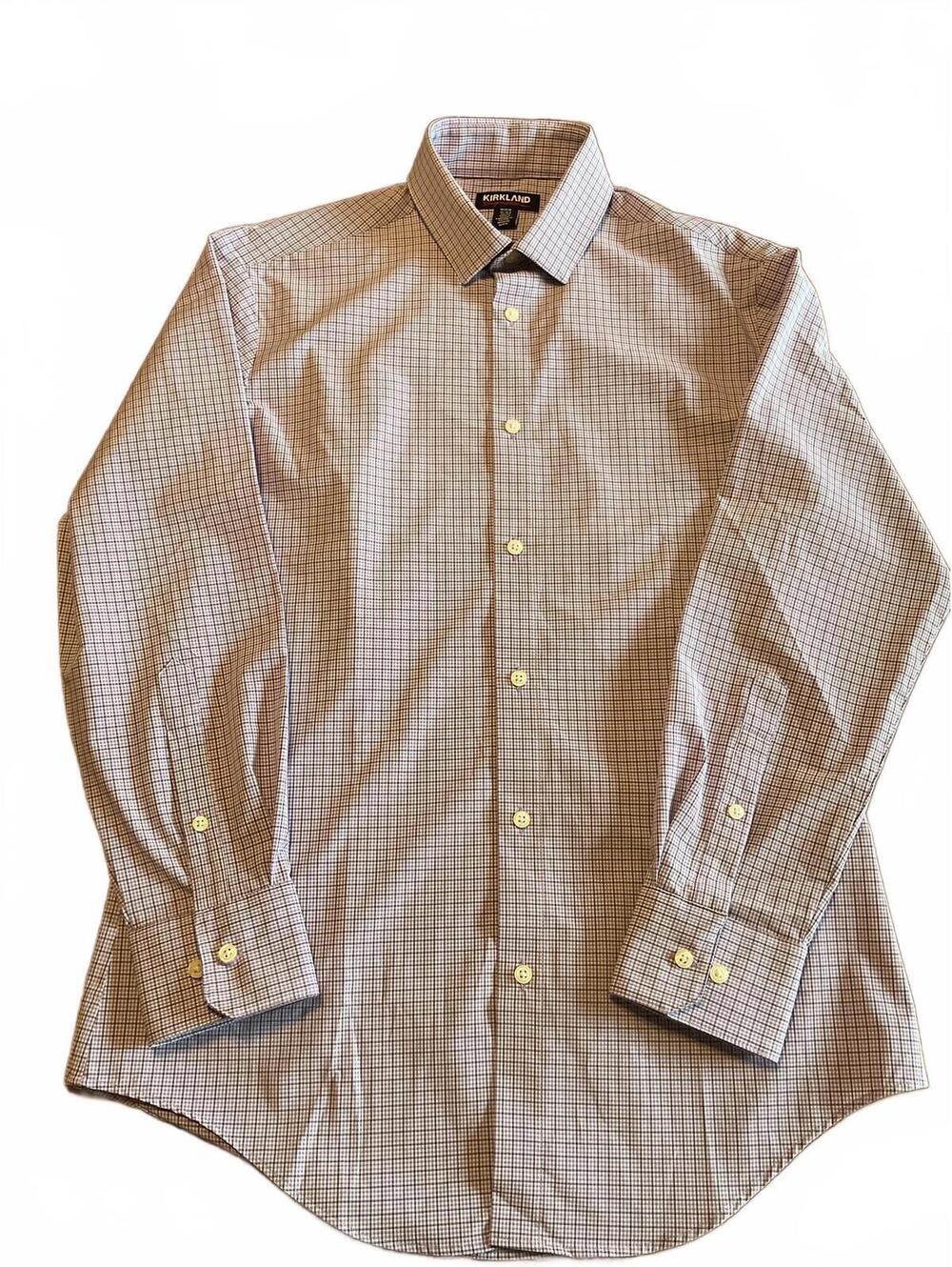 Kirkland Lavender Plaid, Men’s Long Sleeve, Button Up, 15-15.5 / 32-33